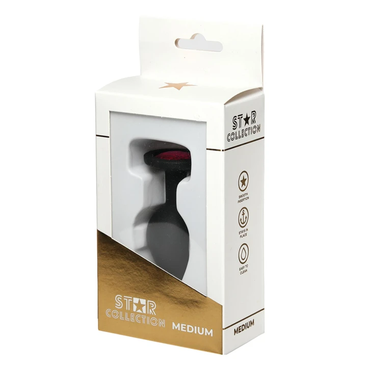 Korek analny M Star Collection – czarny silikon z różowym kamieniem