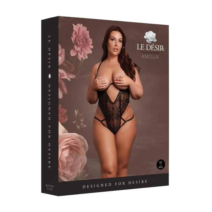 Body koronkowe LE DESIRE z fiszbinami, regulowanymi paskami, plus size, czarne