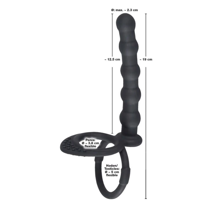Pierścień penisa i jąder z dildo analnym, silikon, elastyczny, 19 cm długości