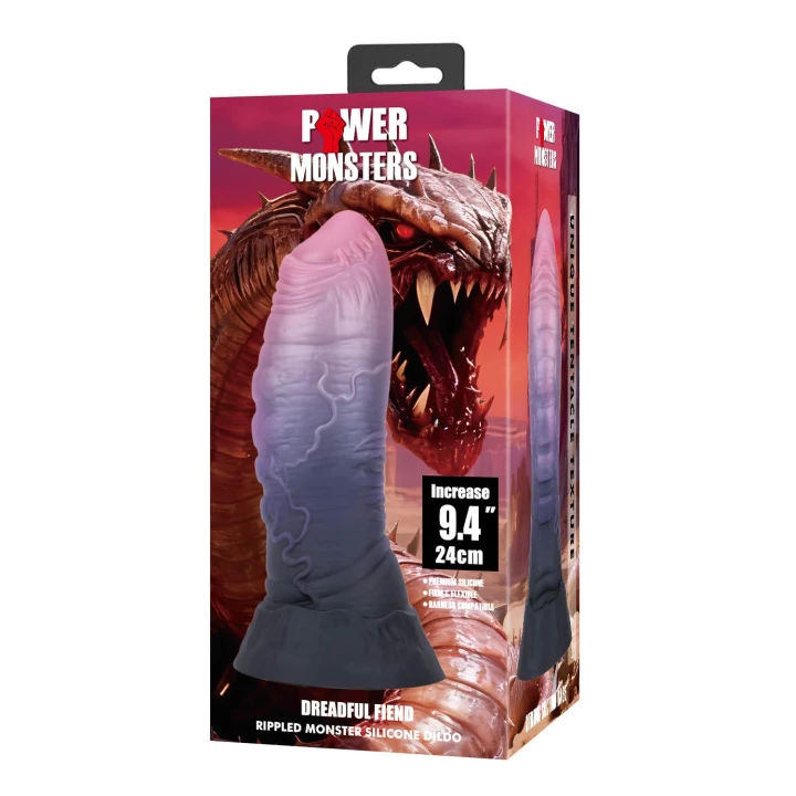 Dildo Monster Dreadful Fiend - 24 cm, silikon, tekstura mackowata, przyssawka