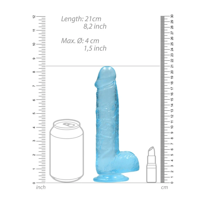 Dildo REALROCK CRYSTAL CLEAR 21 cm, realistyczne jądra, bez ftalanów, wodoodporne