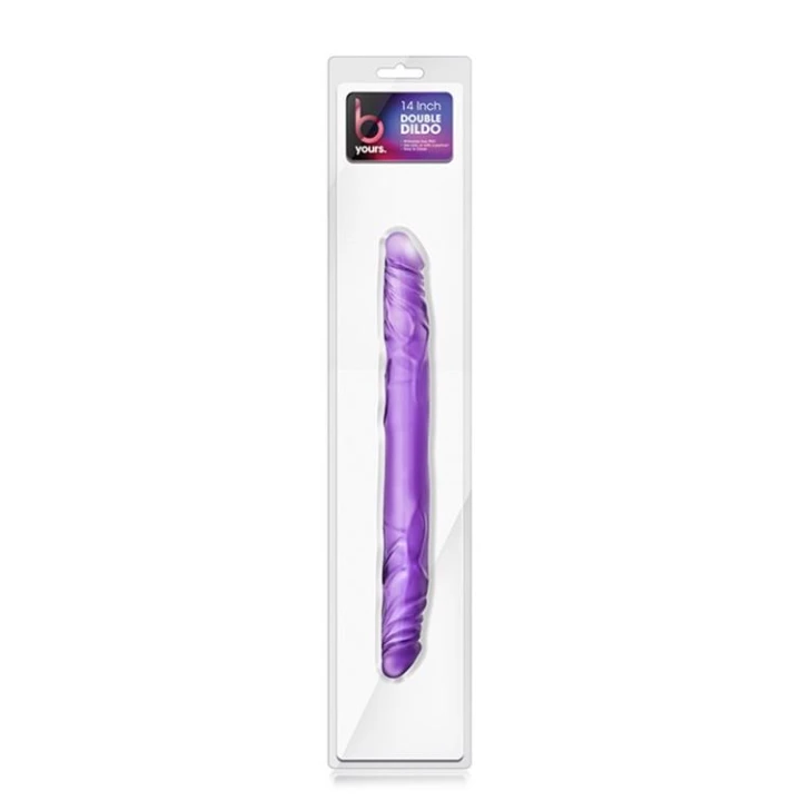 Dildo podwójny B YOURS, 14 cali, 3,1 cm, PVC, bez ftalanów, kolor fioletowy