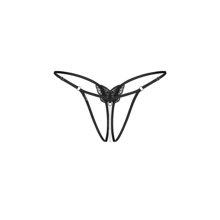 Stringi OBSESSIVE — crotchless, regulacja 2‑punktowa, ozdobny sznur koralików