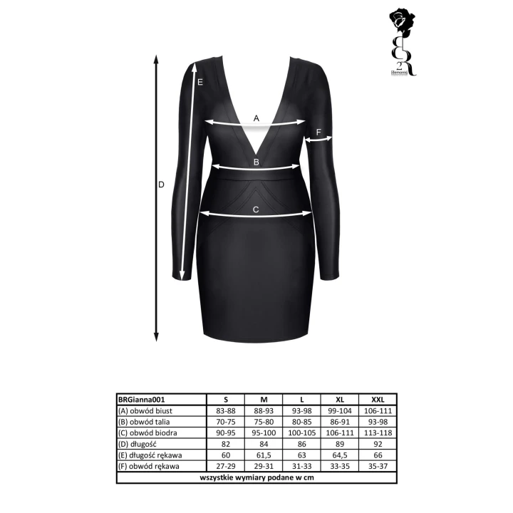 Sukienka krótka DEMONIQ Kolekcja Silver Touch, czarna, S, długie rękawy, dekolt w szpic