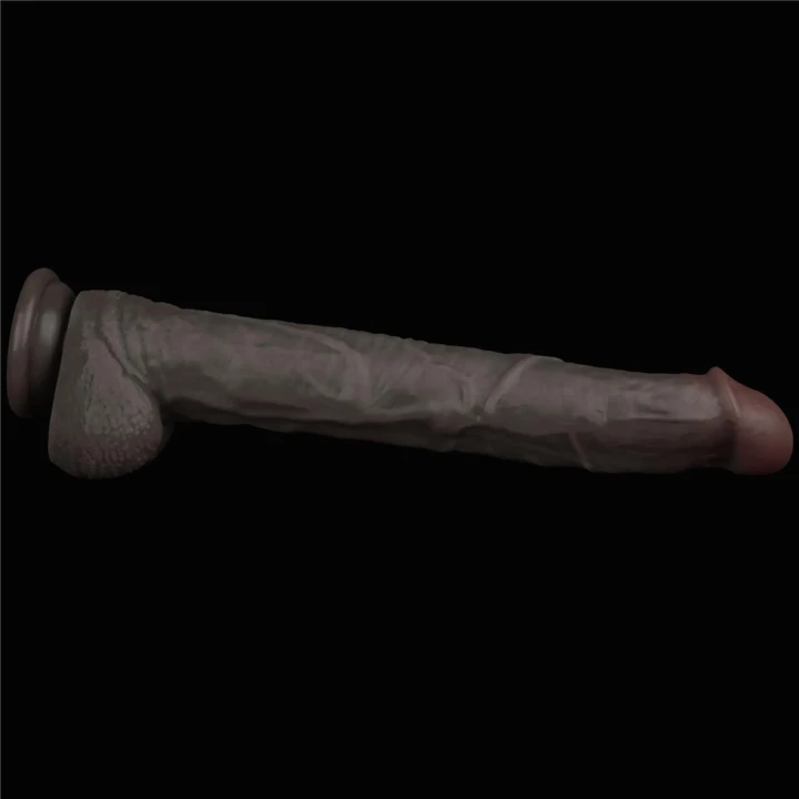 Dildo XXL Dual-Layerowy z Silikonu Platynowego, Giętki, 37.5 cm, Przyssawka