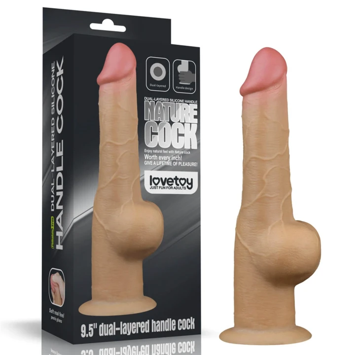Dildo - Love Toy, dwuwarstwowy silikon, uchwyt, przyssawka 7,9 cm, długość 24 cm