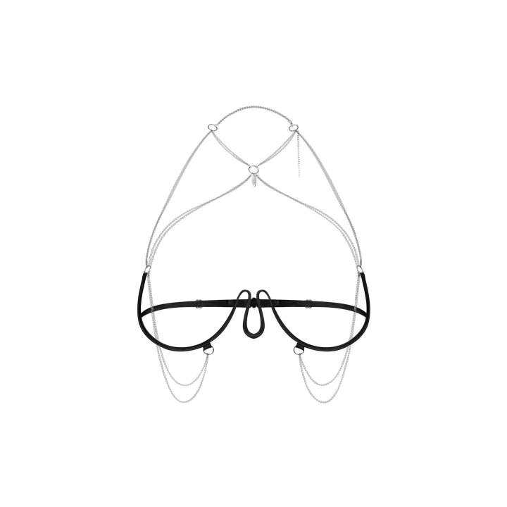 Uprząż biustonoszowa OBSESSIVE Lustique Black, srebrne łańcuszki, regulowane zapięcie, S/M/L