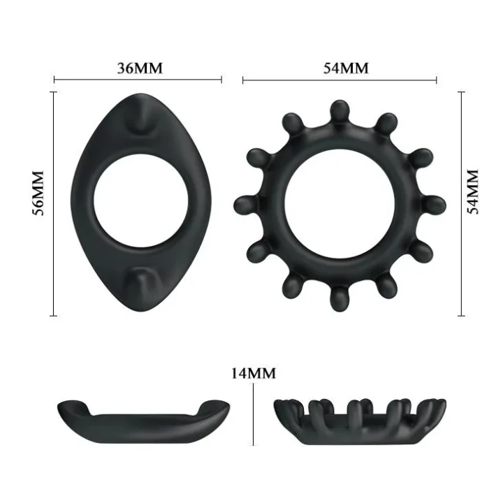 Pierścień na penisa BAILE BI-210161, silikonowy, zestaw dwóch wzorów, wodoodporny