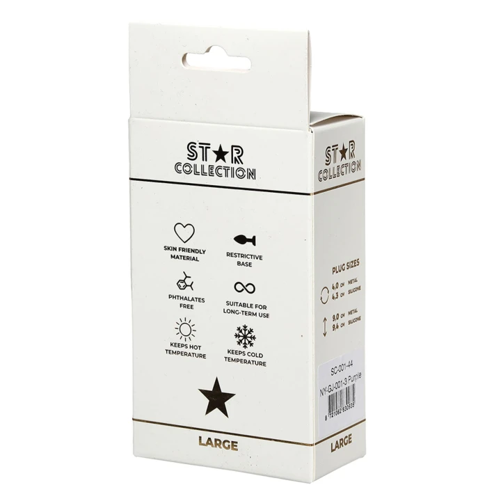 Korek analny L – Star Collection, silikonowy z fioletowym kamieniem (4cm x 10cm)