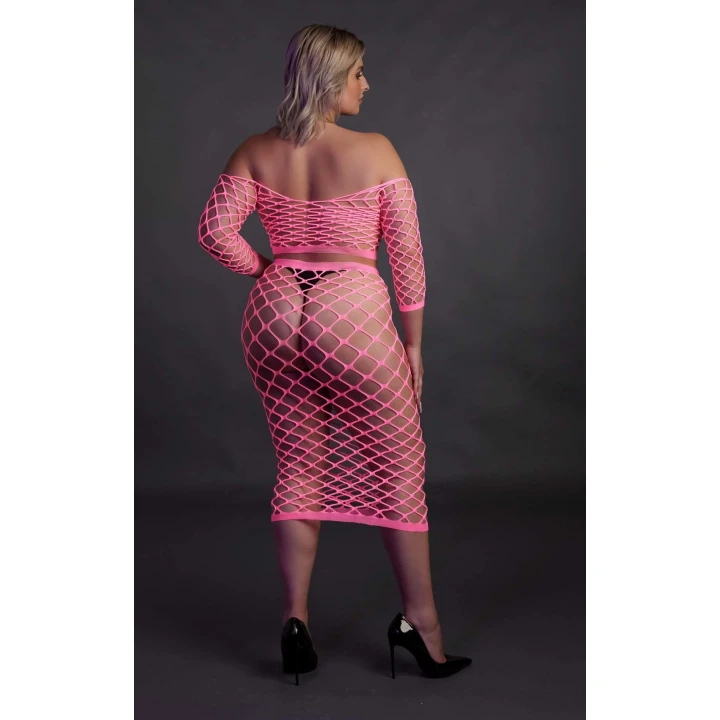 Top crop z długim rękawem i długa spódnica - Neonowa bielizna UV XL/XXXXL