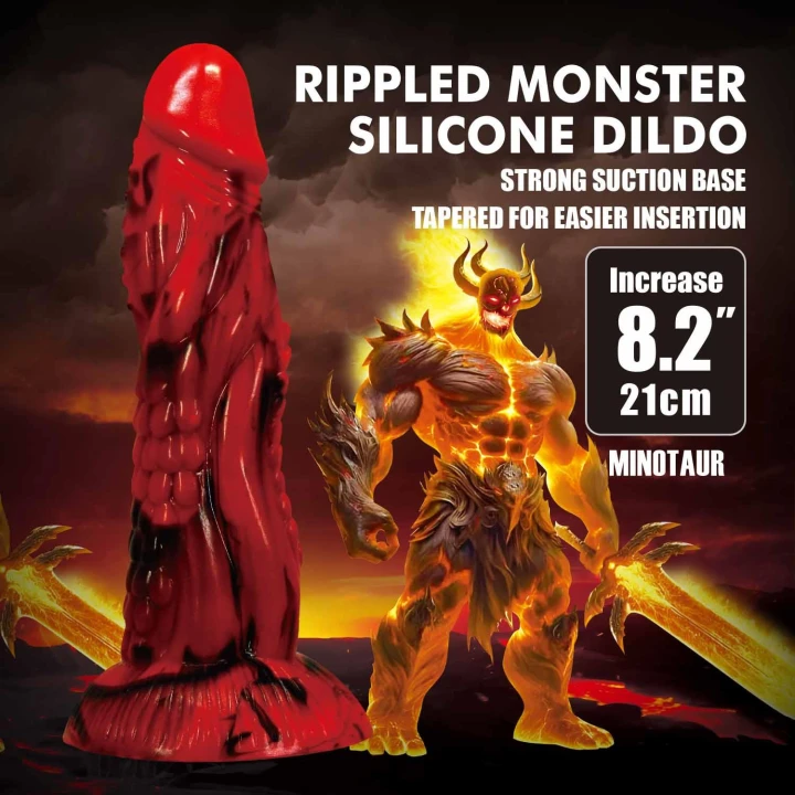Dildo Power Monsters Minotaur - 21 cm, pofalowany silikon, 4.5 cm średnicy