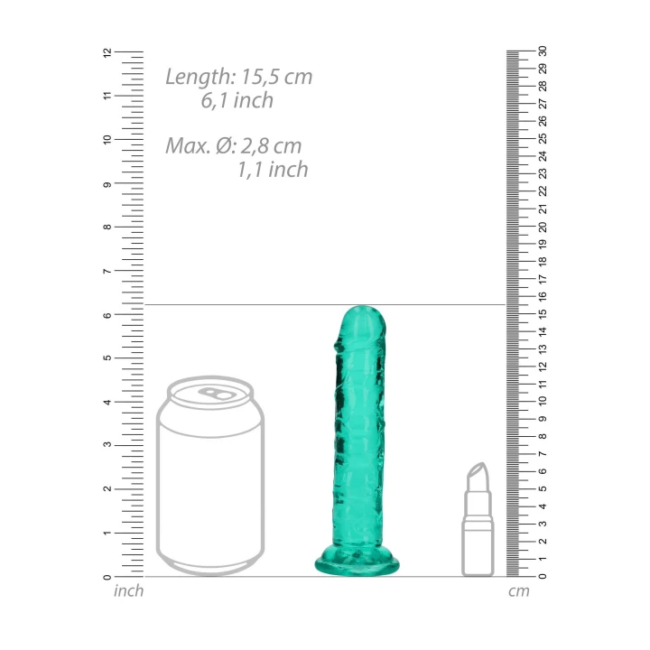 Dildo REALROCK CRYSTAL CLEAR, 6” (15,5 cm), z przyssawką, wodoodporne, bez ftalanów