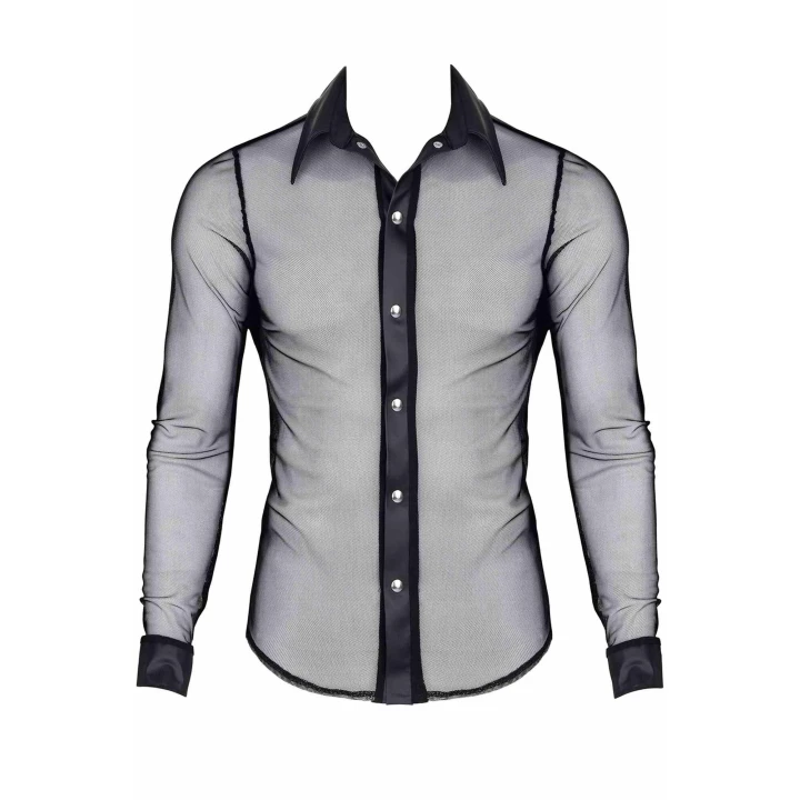 Koszula Slim-Fit RMCesare REGNES FETISH PLANET - czarna, elastyczna, detal wetlook