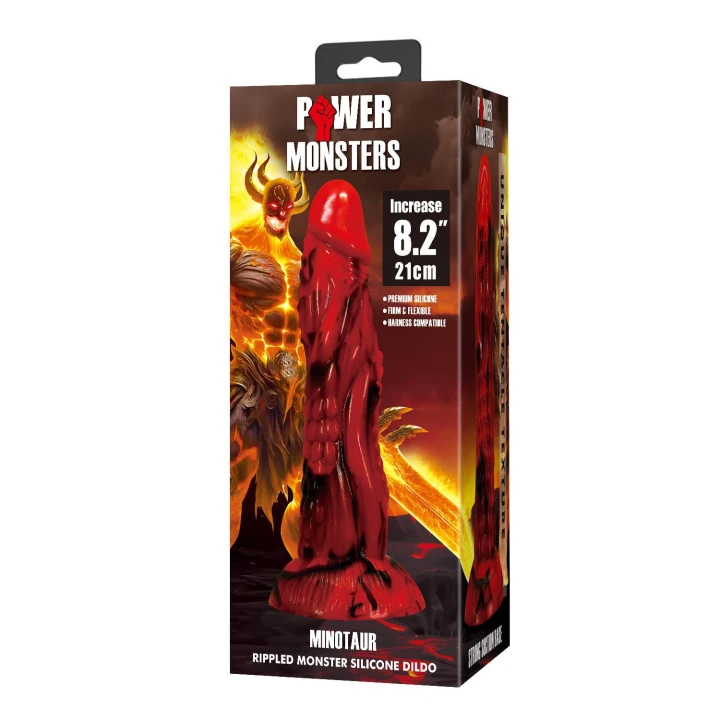 Dildo Power Monsters Minotaur - 21 cm, pofalowany silikon, 4.5 cm średnicy