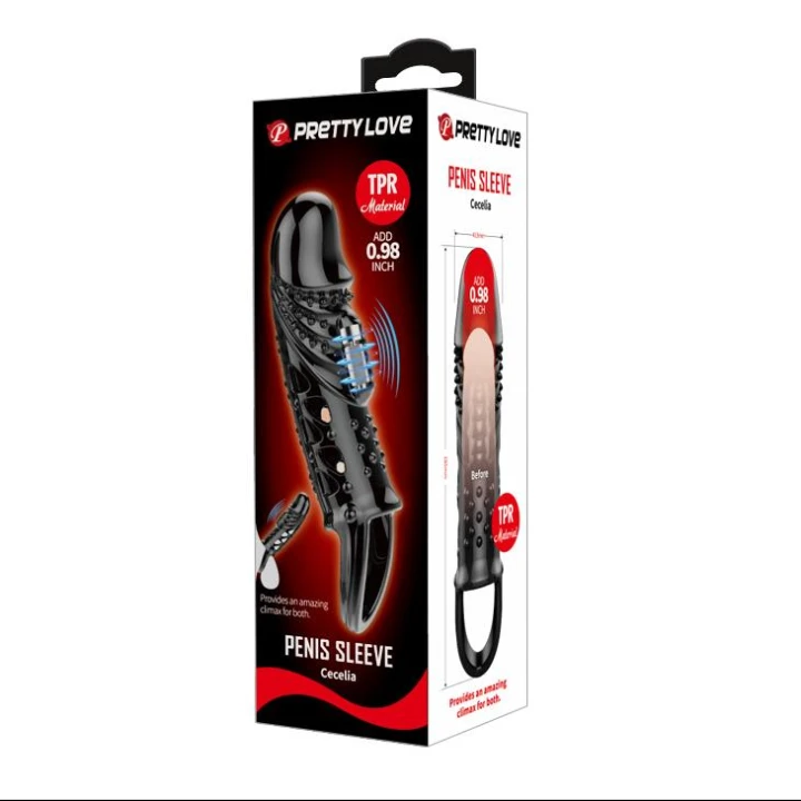 Nakładka wibracyjna na penisa PRETTY LOVE Cecelia, TPR, z pętlą kulową, wzmacnia erekcję