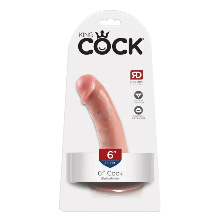 Dildo KING COCK 6 cali, PVC, z mocną przyssawką, zasilany bateryjnie