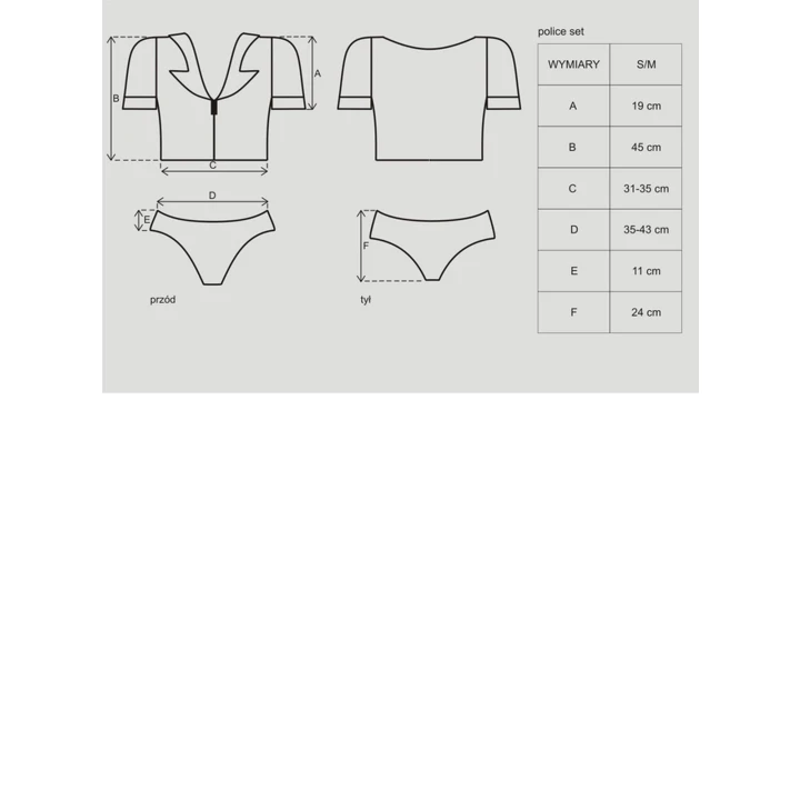 Kostium strój policjantki S/M - 6 elementów, vinylowe detale, regulowane akcesoria