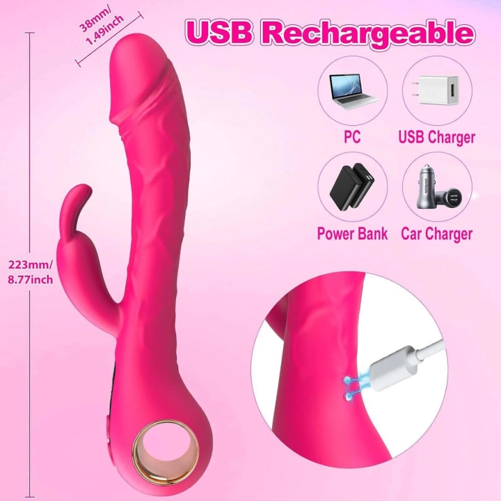 Wibrator króliczek Rabbit G-Spot Dual - silikon 2w1, 9+9 trybów, IPX7, USB magnetyczne
