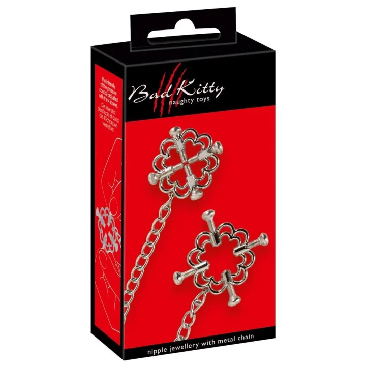 Biżuteria sutkowa – Bad Kitty, stal nierdzewna, regulowane zaciski 0,2-1,5 cm