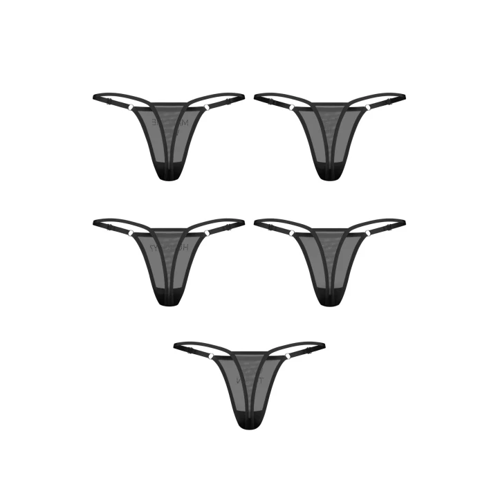 Stringi przezroczyste OBSESSIVE Violami, 5-pack S/M, regulowane paski, cyrkonie, komfort