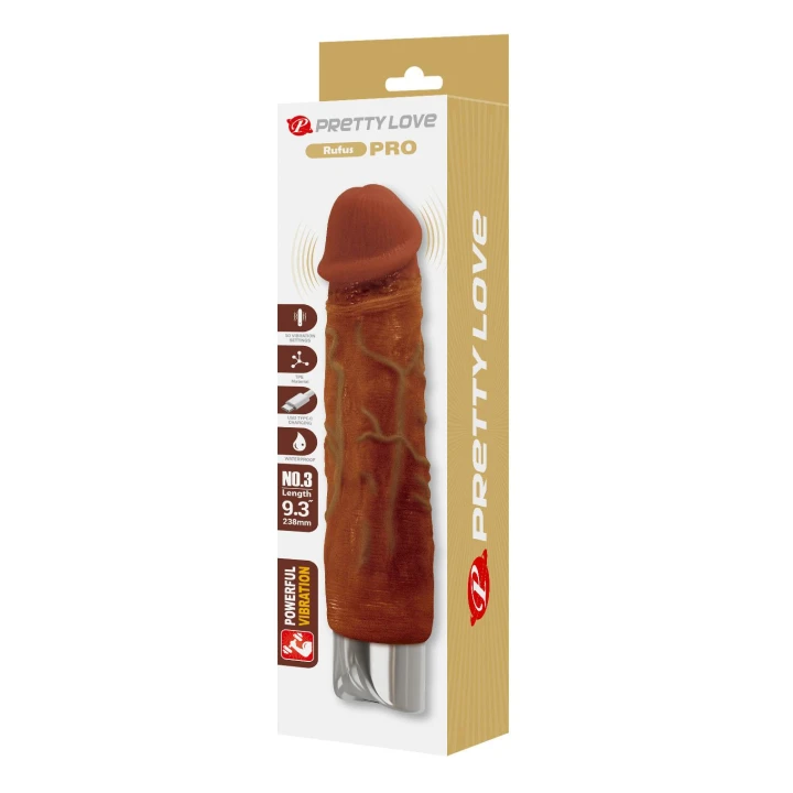 Dildo Pretty Love Rufus Pro, 23,8 cm, 10 trybów wibracji, wodoodporny