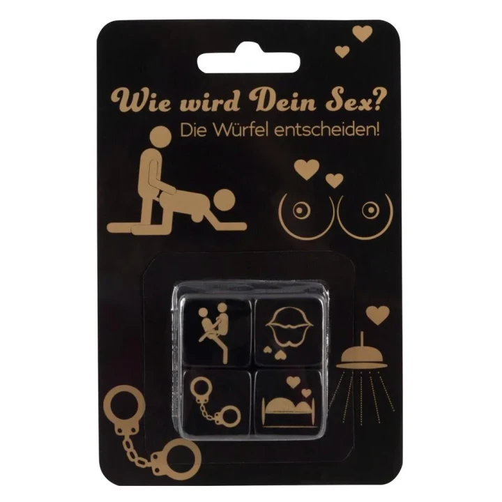 Zestaw kostek do gry 4 szt. Czarne akrylowe 25mm z złotym nadrukiem motywów