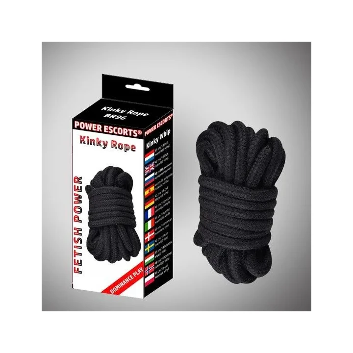 Sznur BDSM Power Escorts BR96 - 5 metrów, miękki, czarny, idealny do bondage