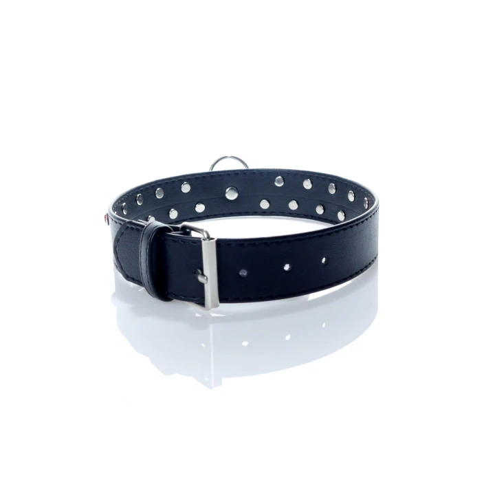 Obroża fetyszyzmu B - Seria - 3 cm, regulowana 36-42 cm, z czerwonymi kryształkami