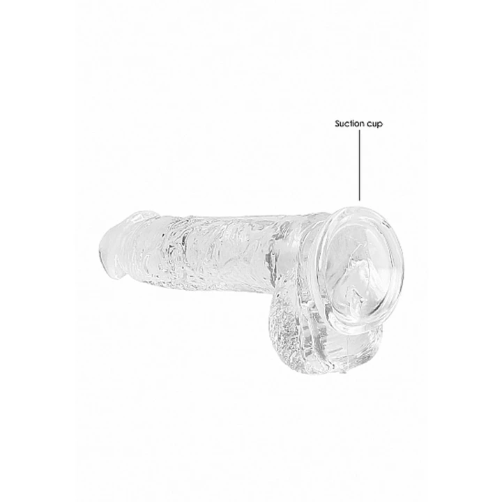 Dildo REALROCK CRYSTAL CLEAR 17 cm z realistycznymi jądrami, przyssawka, wodoodporny