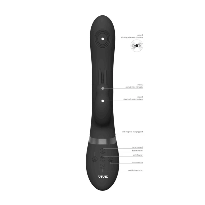 Wibrator - Rini, 3 silniki, 10 trybów, wodoodporny, silikon medyczny