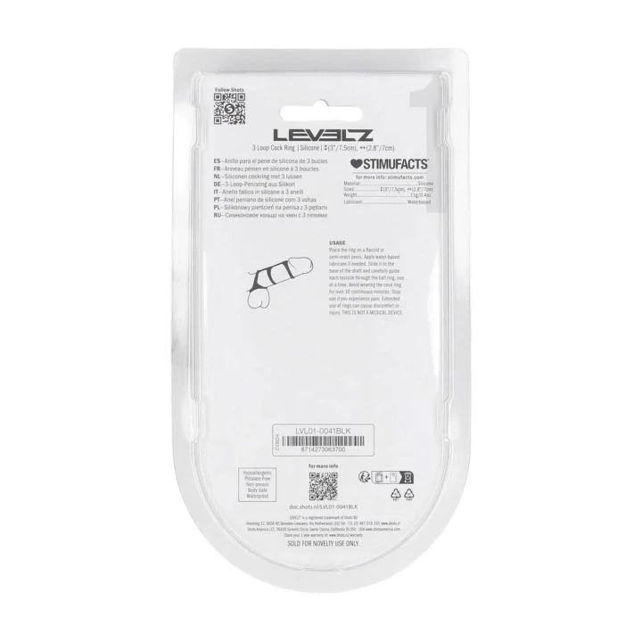 Pierścień erekcyjny LEVELZ – 3 pętle, silikon klasy premium, wewnętrzny 3cm