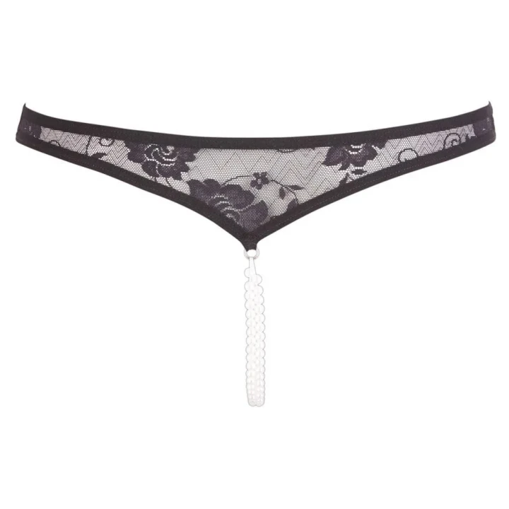 Stringi koronkowe COTTELLI LINGERIE z perełkami, elastyczne, czarne, S