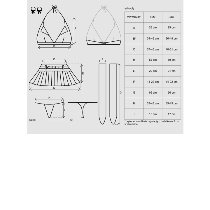 Kostium uczennicy Schooly 5-częściowy L/XL, regulacja na haftki, materiał elastyczny