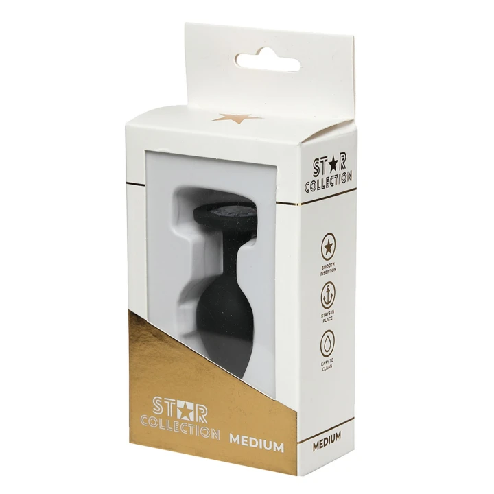 Korek analny – silikonowy, czarny z przezroczystym kamieniem (rozmiar M)