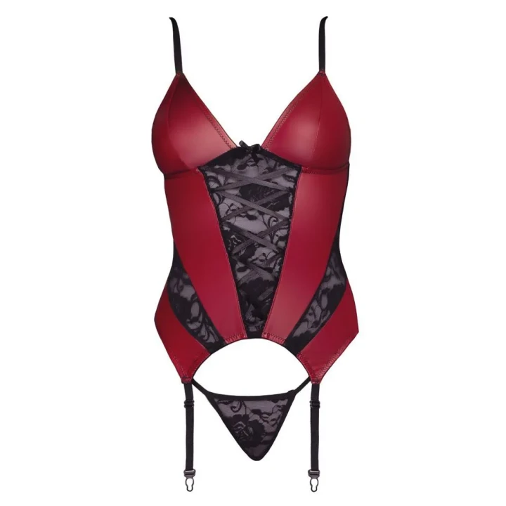 Koszulka z podwiązkami Cottelli LINGERIE, 85% poliester, koronkowe wstawki, S