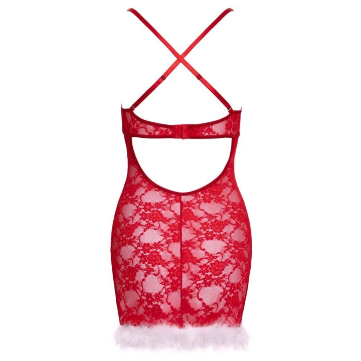 Halka koronkowa COTTELLI LINGERIE, czerwona, L/XL, z dekoracyjnymi piórami