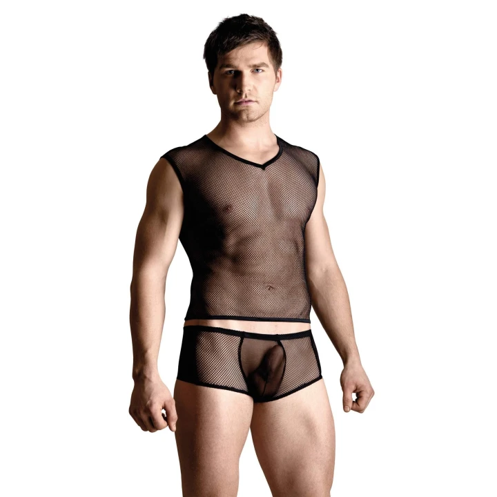 Sukienka siateczkowa SOFTLINE COLLECTION - czarna, z koronkowym thongiem, XL