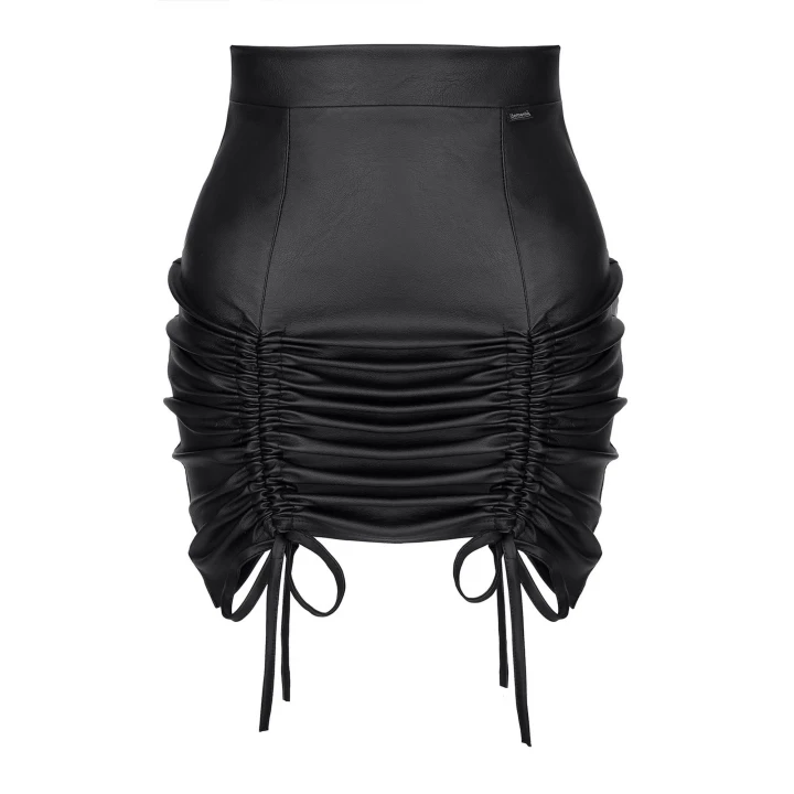 Spódniczka ekoskórzana BRAmelia001, elegancka, wysoki stan, regulowane tasiemki, czarna, L
