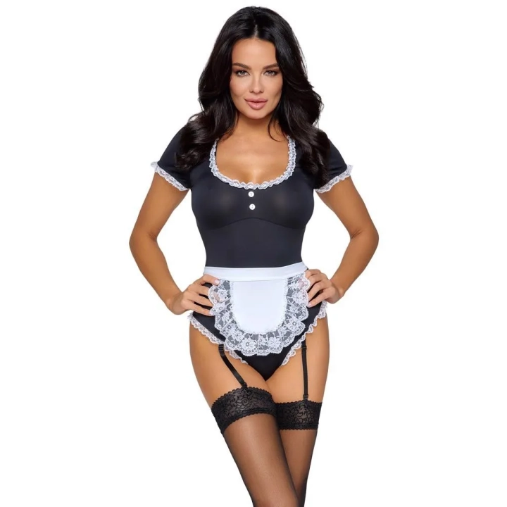 Body kelnerki COTTELLI LINGERIE z regulowanymi szelkami i eleganckim fartuszkiem