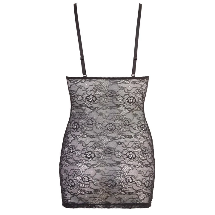 Sukienka koronkowa COTTELLI LINGERIE - czarna, regulowane paski, zamek błyskawiczny