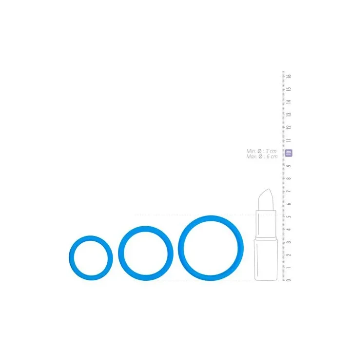 Zestaw pierścieni erekcyjnych silikonowych, 3 rozmiary, wodoodporne, niebieskie