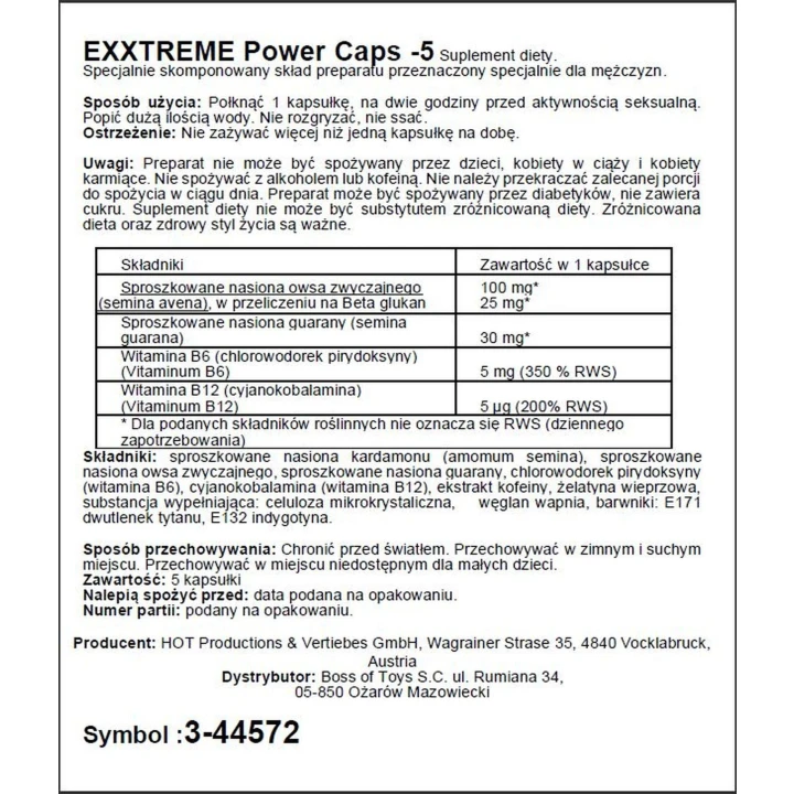 Suplement diety eXXtreme Power Caps - zwiększa libido, naturalne składniki, bezpieczny