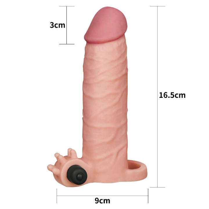 Rękaw przedłużający penis Pleasure X - 2 cale długości, wibracje, super realistyczny materiał