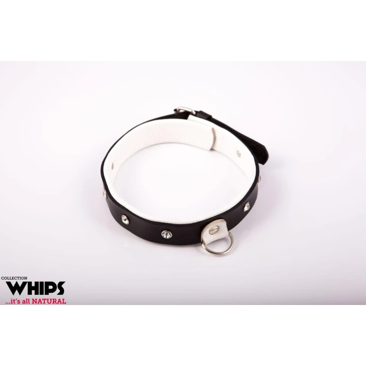 Obroża damska średnia WHIPS, skóra naturalna, regulacja 36-42 cm, biała