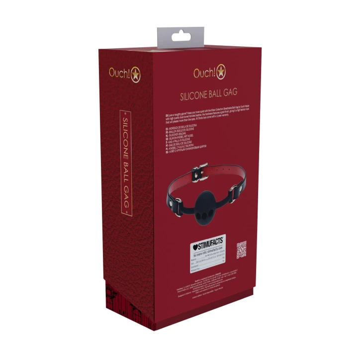 Knebel silikonowy - Milan Collection - regulowane paski, metalowe wykończenie, czarno-czerwony