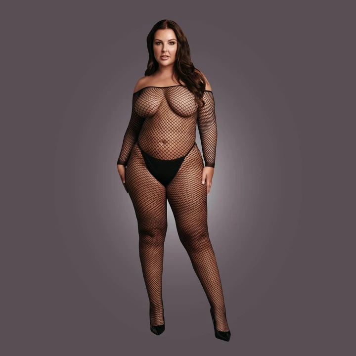 Bodystocking LE DESIRE, Off-shoulder, Elastyczny, Otwarty krok, XL-4XL
