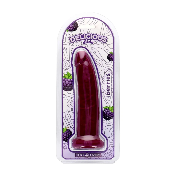 Dildo Delicious Sam Berries, średnica 4,4 cm, długość 19,5 cm, zapach jeżyn