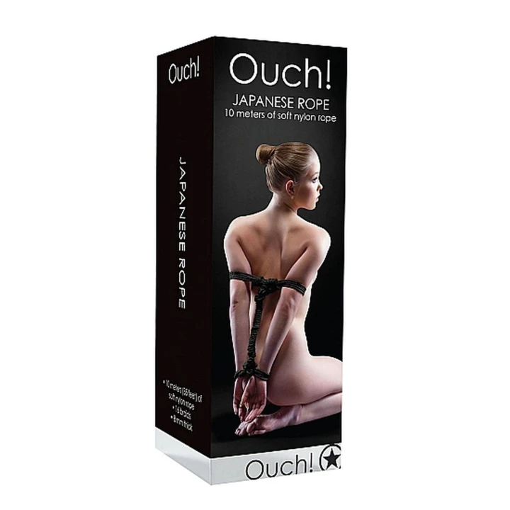 Lina do bondage - Ouch! - 10m, nylon, miękka, czarna, splot 16 części
