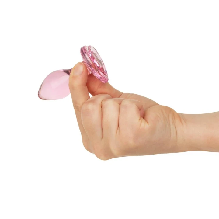 Korek analny - Anal Collection, różowe szkło, 7 cm, serce, dla początkujących