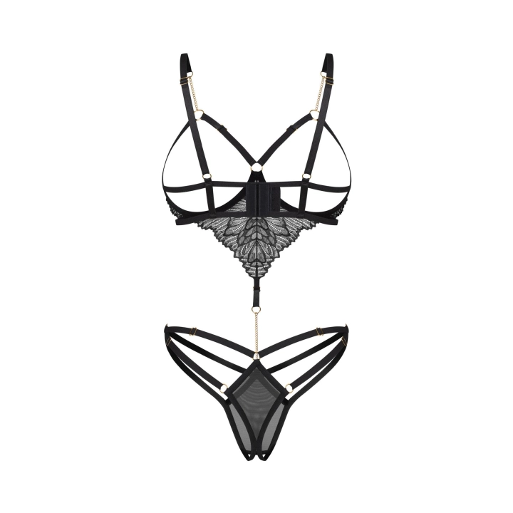 Body OBSESSIVE Matildea, koronkowe, z otwartym biustonoszem i krokiem, S/M